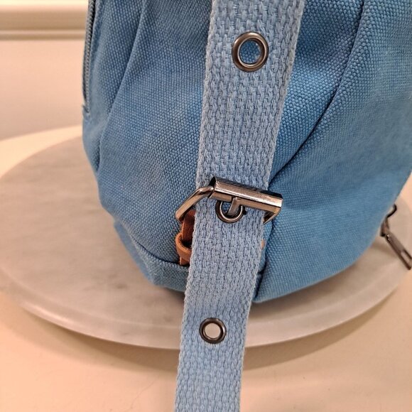 Light Blue Denim Backpack with Camel PU Trim, 2 Sections, Pockets, EUC main image 9